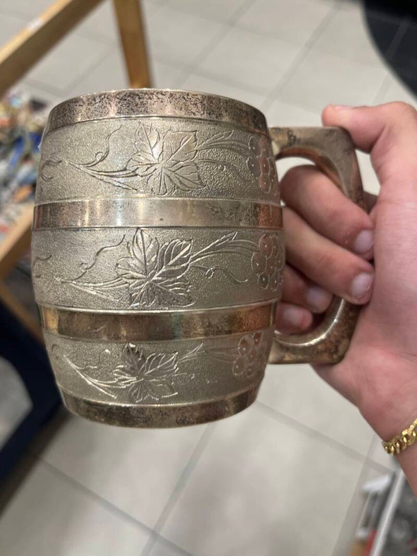 vintage silver-plated barrel-form tankard - Brass*