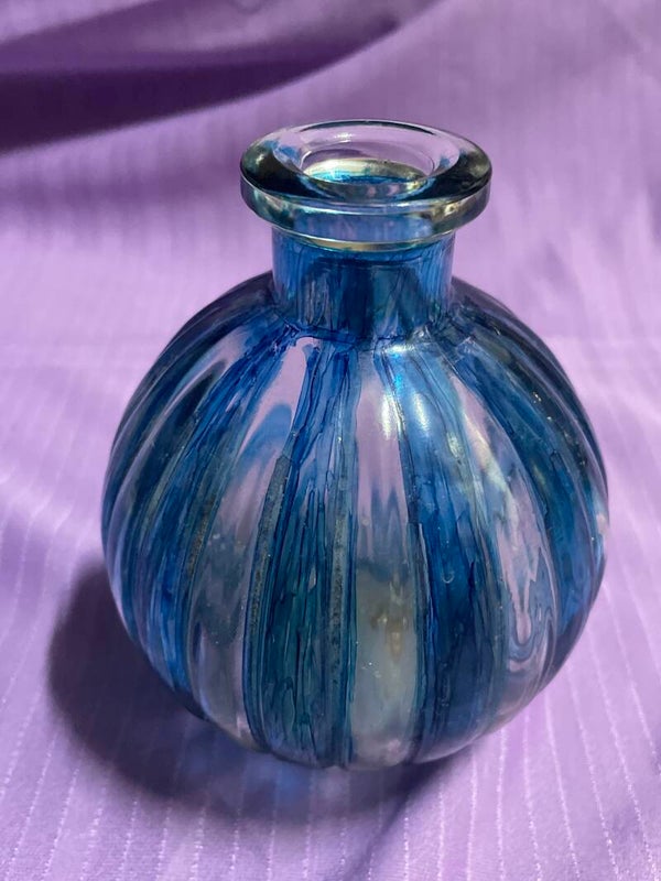 Blue art Glass Short Bottle - Decor