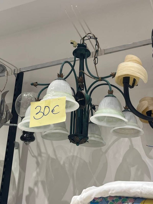vintage-style dark green metal chandelier - Chandeliers*