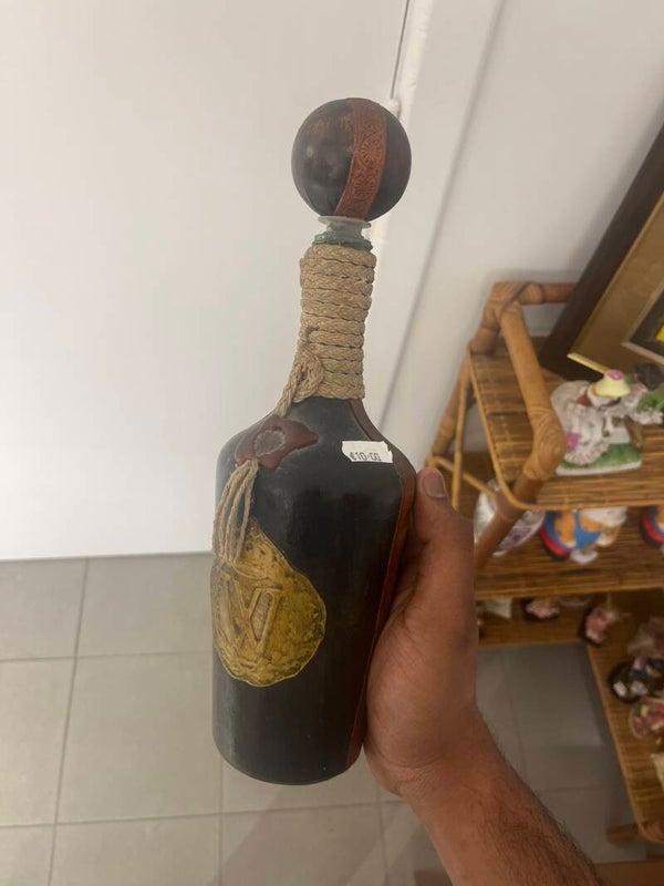 Leather Wrapped Glass Bottle - Decor***