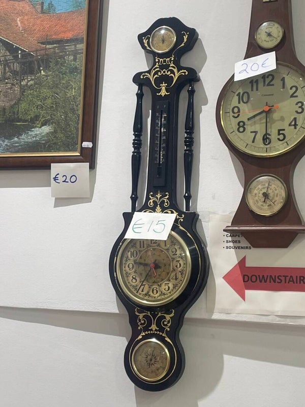 vintage black wooden banjo-style wall clock - decor*