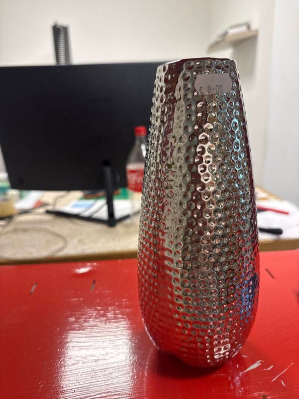 Decorative vase with silver finish and a dimpled texture - decor ***