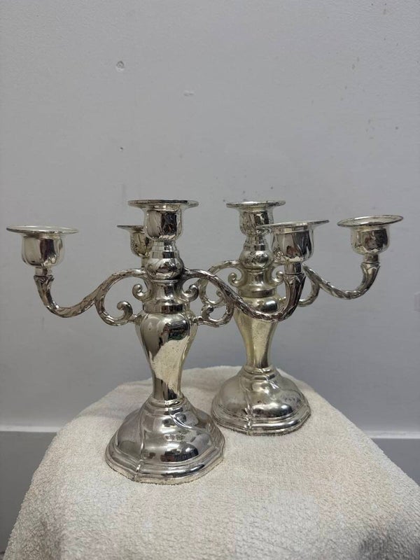 Pair Of Three Branch Silver Twisted Candelabras - Decor*