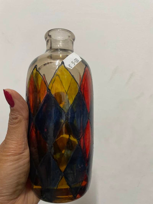 Hand-Painted Glass Bottle - Decor