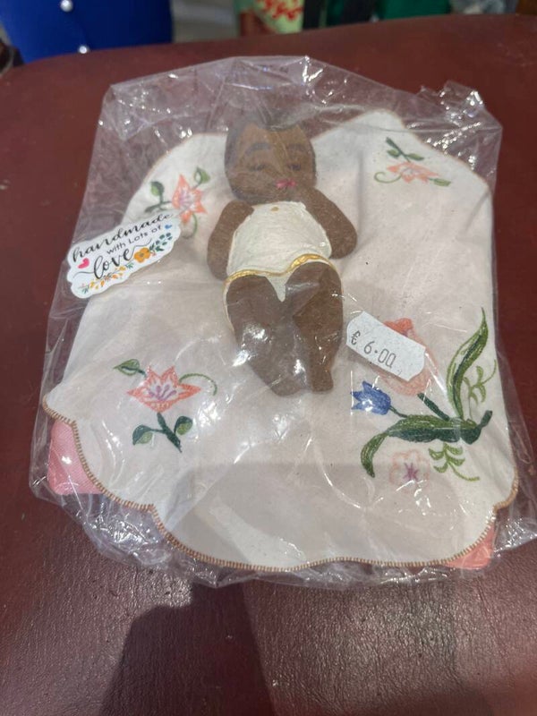 Small Hand-Made Baby Jesus Black On Cushion - Crafts
