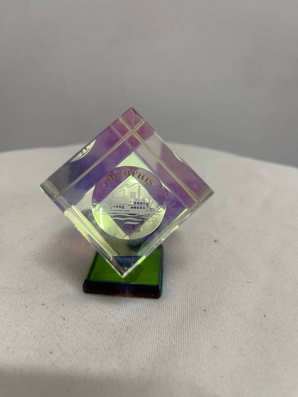 Memphis Etched Glass Cube - Collectible**