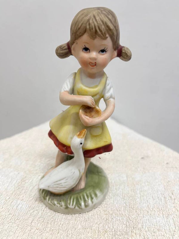 Ceramic Girl With Goose Figurine - Figurines**