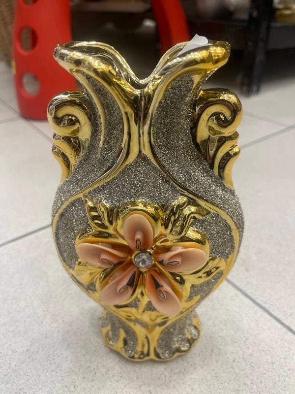 Gold and Silver Glitter Ceramic Vase - Decor
