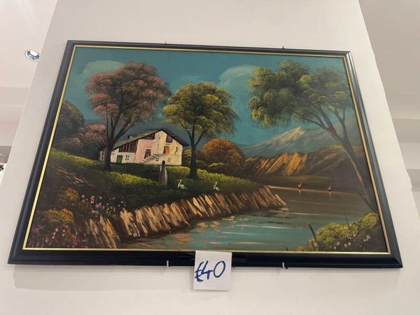 Large Oil Painting In Black Frame - Frames