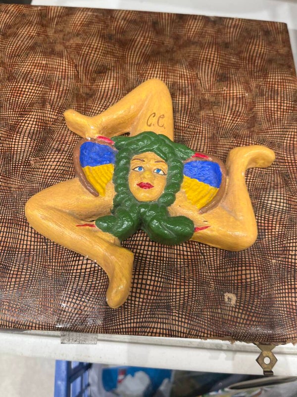 handmade yellow and green Trinacria wall decoration - crafts*