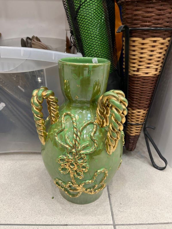 Vintage green glazed ceramic vase - Decor ***