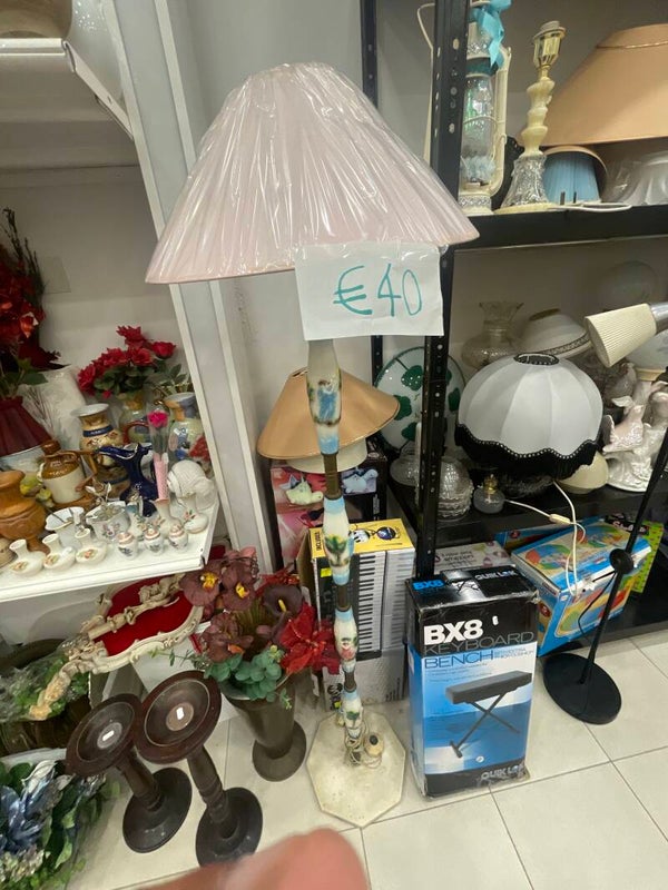 Antique Procelain and Brass Lamp - Electric