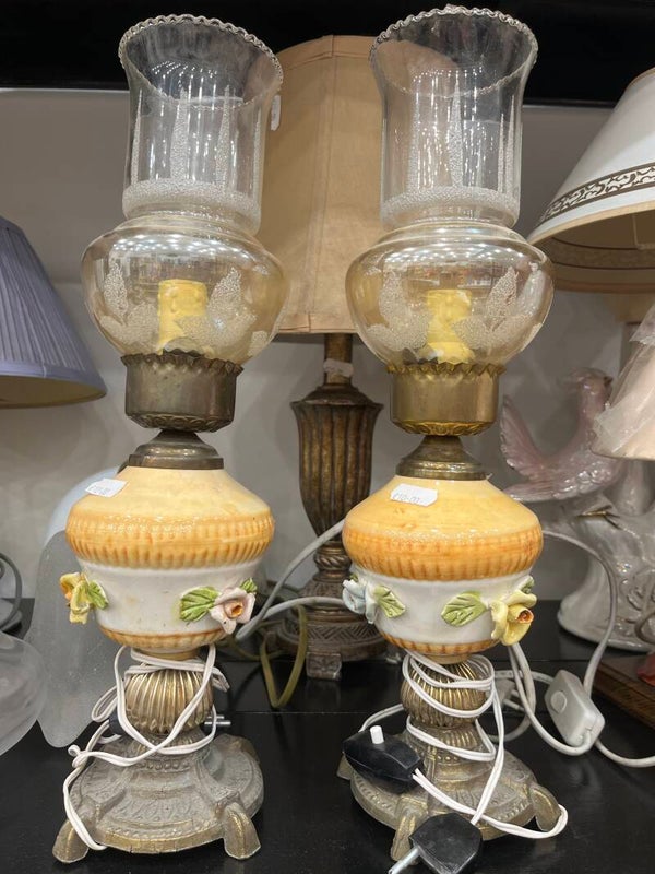 Vintage Table Lamps (Pair) With Brass And Ceramic Bases - Decor**