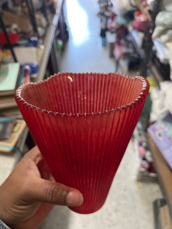 Red Ribbed Vase - Decor
