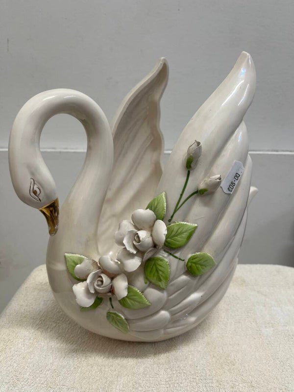 Porcelain White Swan Planter - Decor**