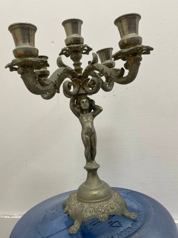 Five Arms Bronze Candle Holder - Brass