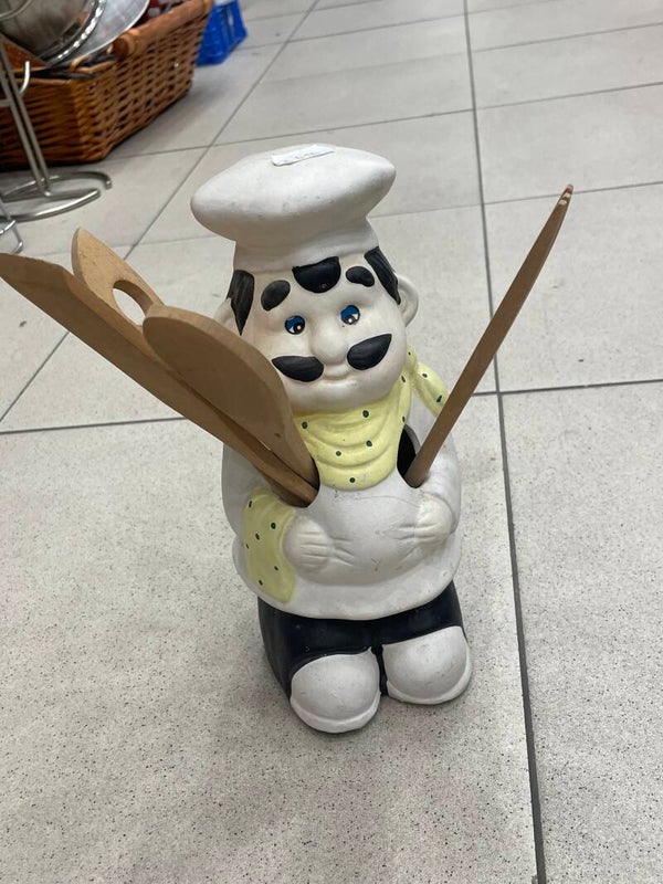 chalkware chef utensil holder figurine - Supplies*
