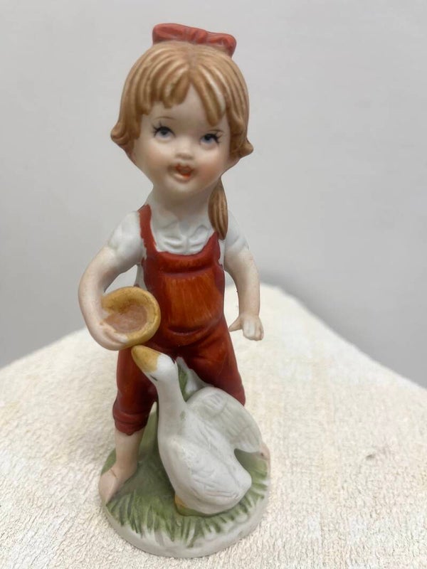 Ceramic Girl With Goose Figurine - Figurines**