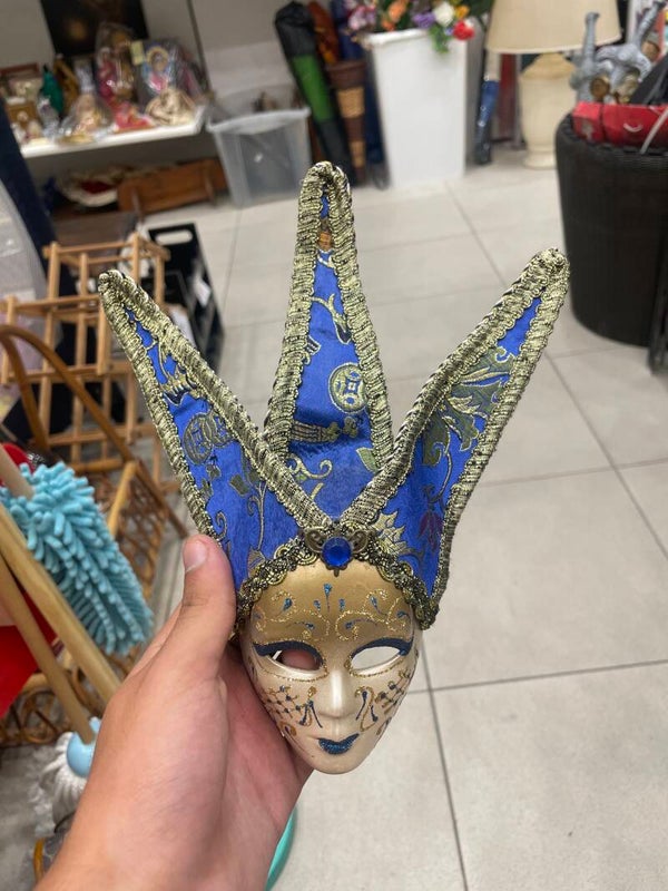 blue and gold Venetian jester mask - Decor*
