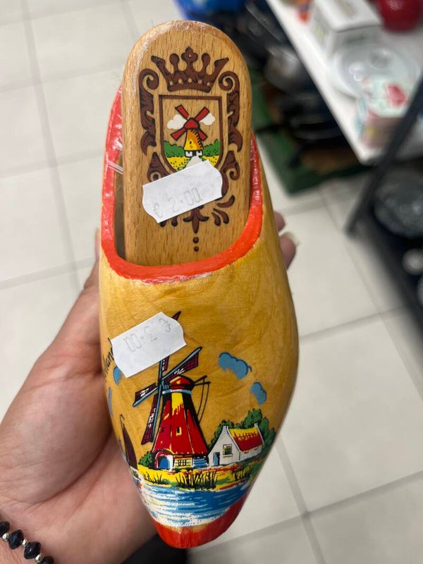 Vintage wooden shoes and brush-Decor*