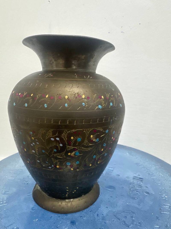 Hand crafted brass enamel vase- Vase***