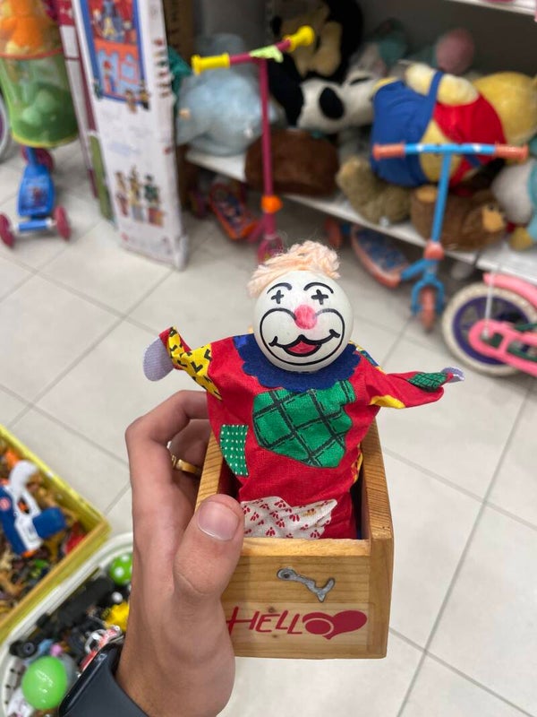 Wooden Jack-In-The-Box Clown - Collectibles