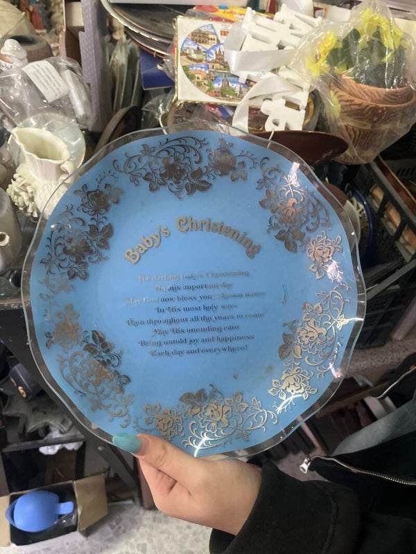 Blue & Gold Glass Plate - Decor