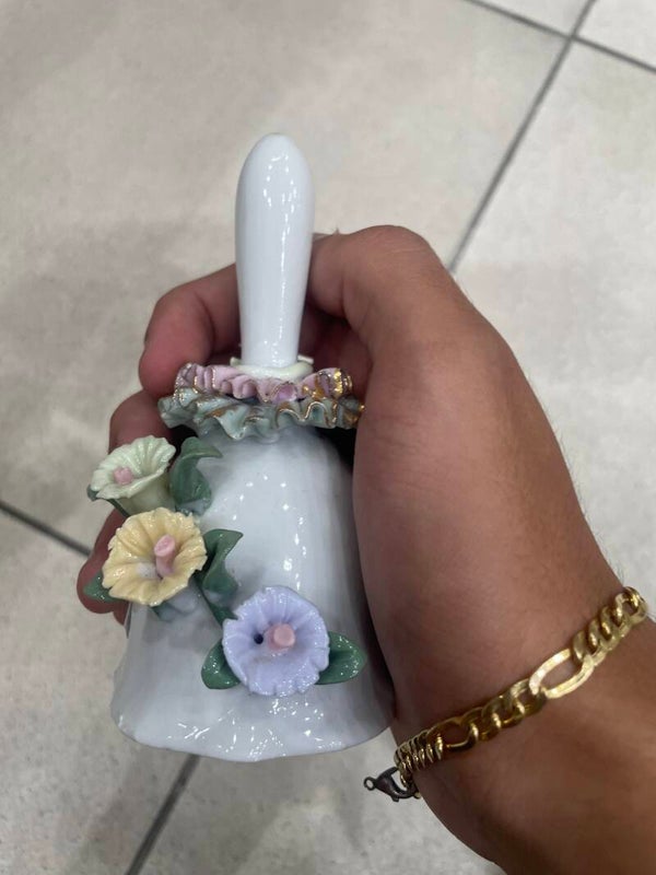 Floral small, vintage white porcelain bell - Collectibles*