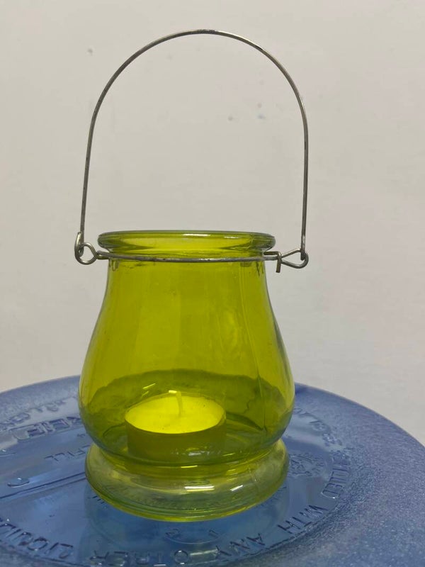 Candle Lantern Emerald Green Glass - Candles