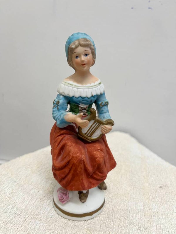 Ceramic Lady With Harp Figurine - Figurines**