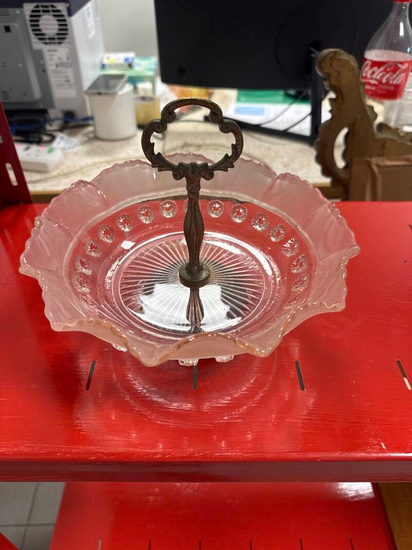 Pink frosted depression glass centerpiece -vintage