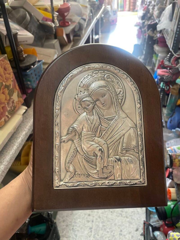 Mary & Jesus Silver Plated Icon - Religious