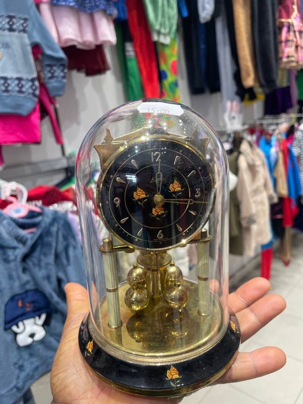 Kern Black Floral Table Clock - Vintage