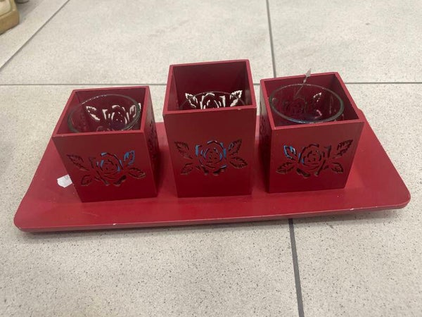 Red Wooden Candle Holder - New - Candles