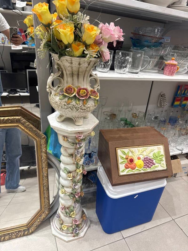 Pedestal & Planter In Porcelain - Vintage