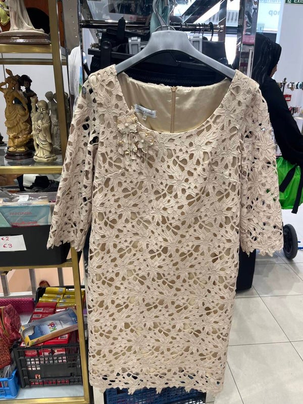 Woman Cream Lace Dress - Size 54