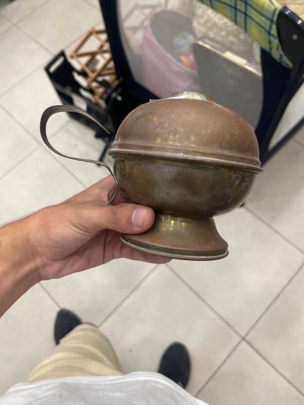 brass and copper-toned oil lamp - Brass*