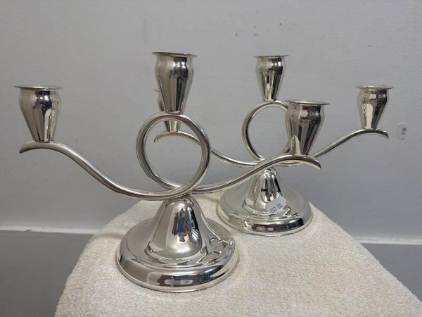 Pair Of Silver Candleholders - Decor*