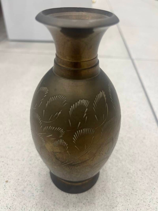 Vintage Brass Engraved Vase - Brass