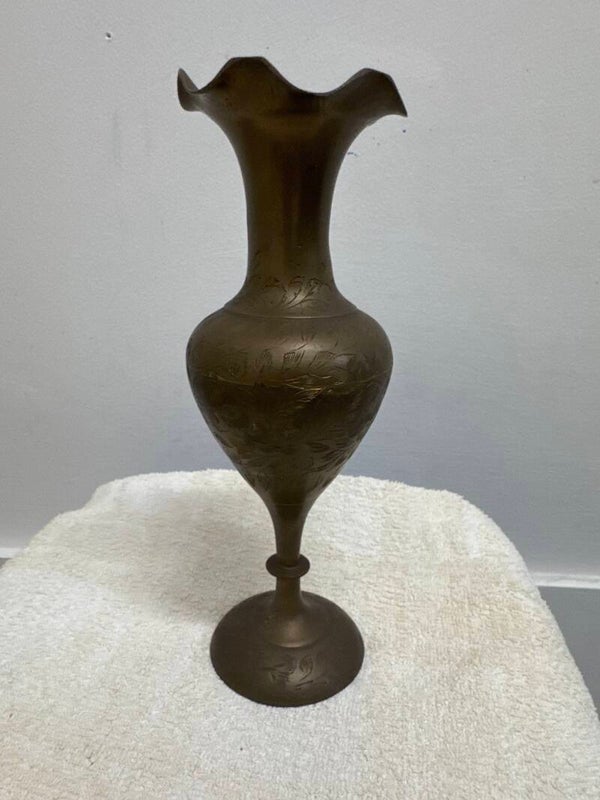 Brass Scalloped Etched Vase - Brass*