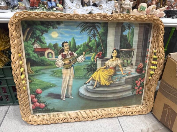 Vintage woven rattan tray-Decor***