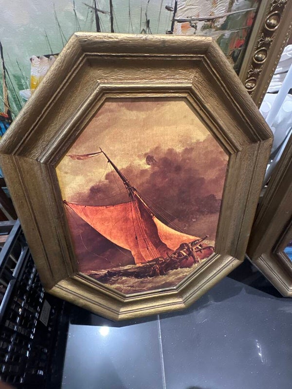 Dutch Cargo Boats in Rough Sea framed painting  - Frames*