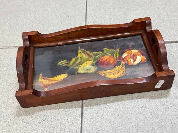 Vintage wooden and glass serving tray- Supplies ***