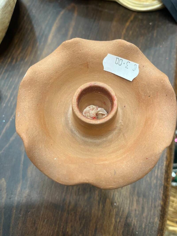 Polished Natural Clay Lotus Flower Oil Lamp - Candles