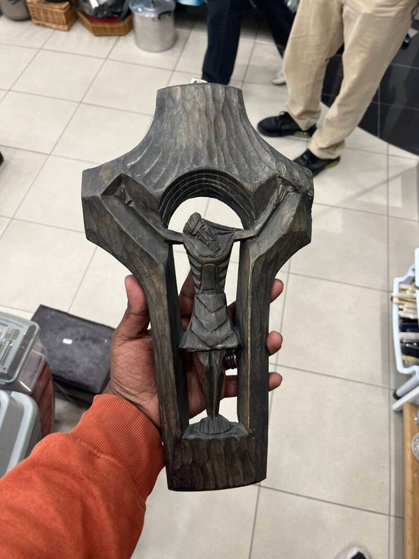 Wooden Hand-Carved Cross - Decor