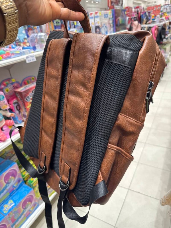 Brown and Black Leather Backpack - Bags
