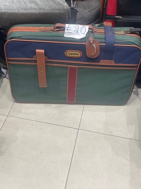 vintage green and navy canvas suitcase - Travel*