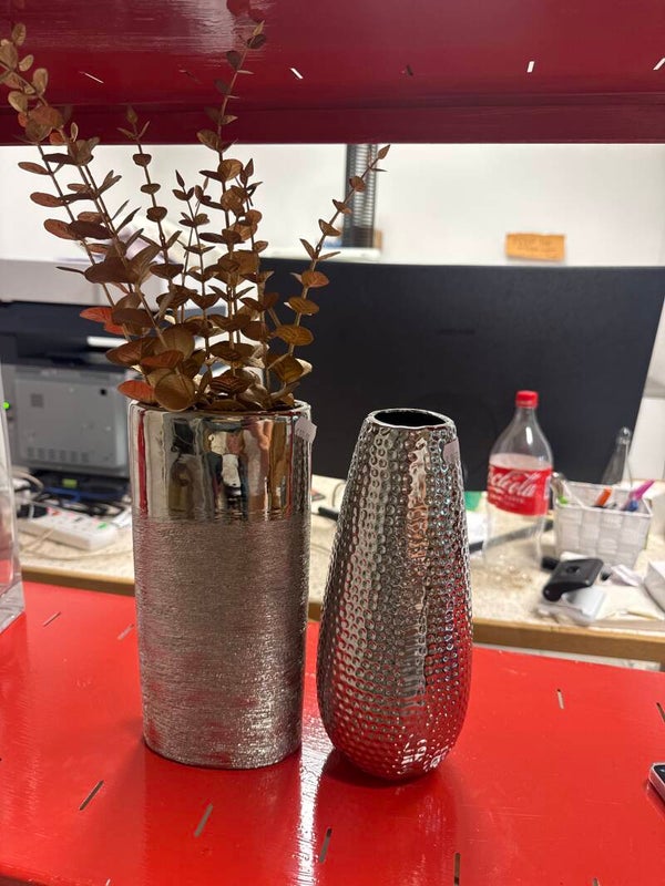 Decorative silver-toned metal vases - decor***