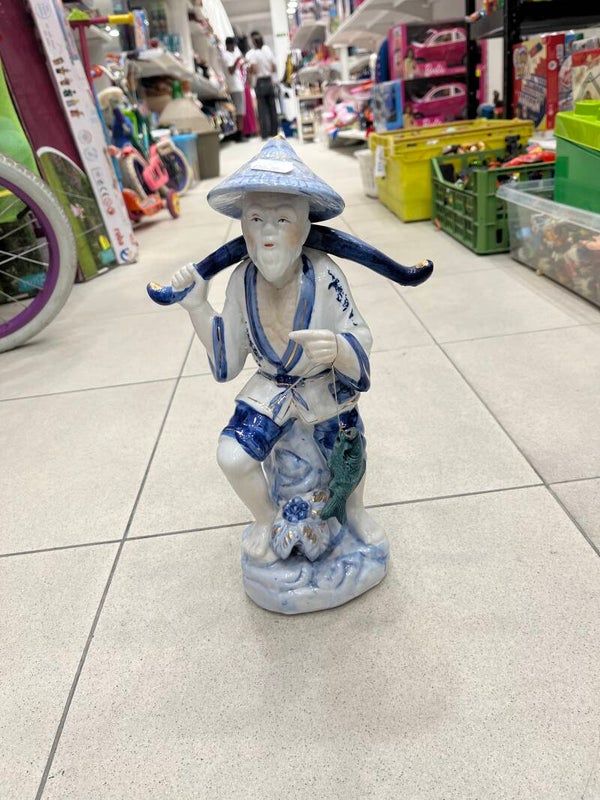 Blue Porcelain Chinese Fisherman - Figurines