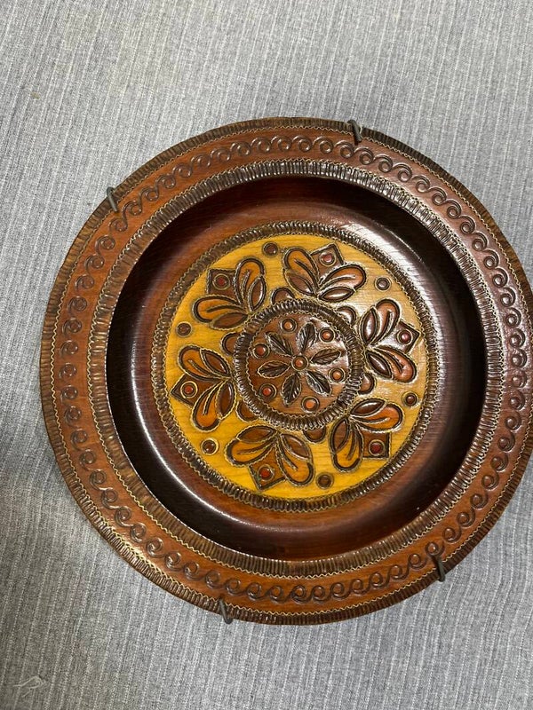 Hand Carved Wooden Wall Plate - Decor